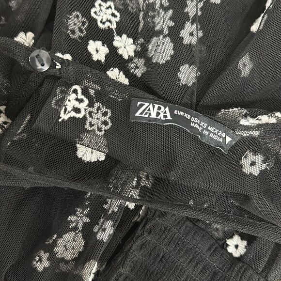 Zara Floral Embroidery Long Sleeve Sheer Maxi Dress In Black Size XS - Picture 5 of 8
